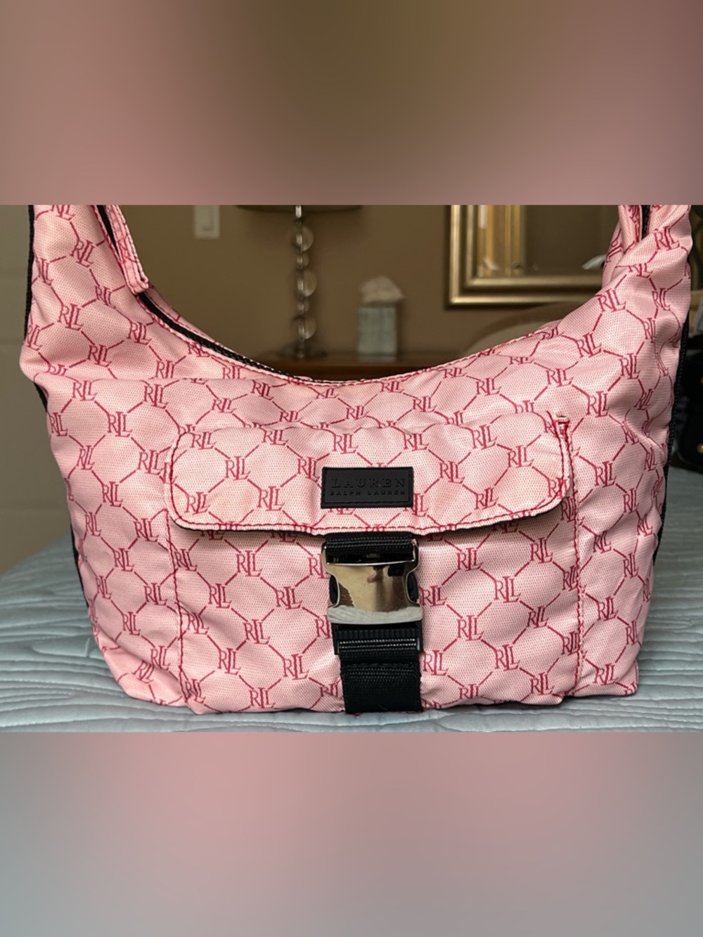 Ralph Lauren Vintage Pink Monogram Nylon Hobo Bag - Picture 2 of 10